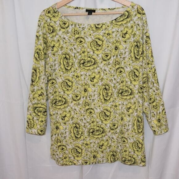 Ann Taylor Tops - Ann Taylor Yellow Rose Print Blouse 3/4 Sleeve Sz Extra Large